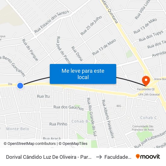 Dorival Cândido Luz De Oliveira - Parada 70 to Faculdades Qi map
