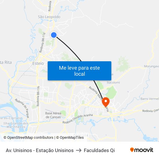 Av. Unisinos - Estação Unisinos to Faculdades Qi map