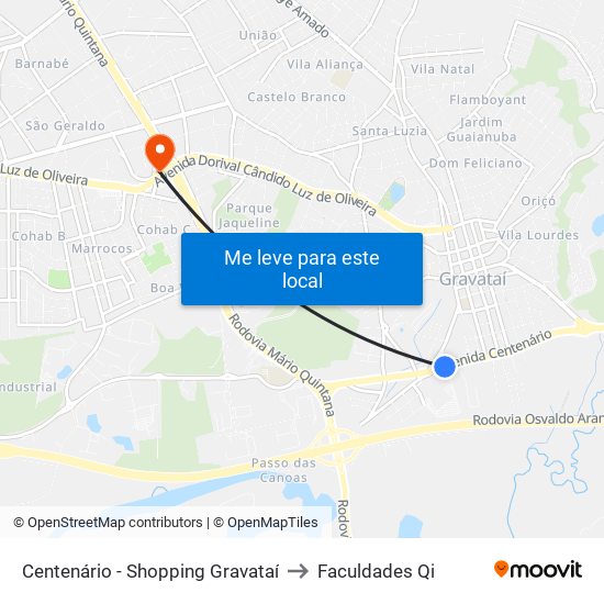 Centenário - Shopping Gravataí to Faculdades Qi map
