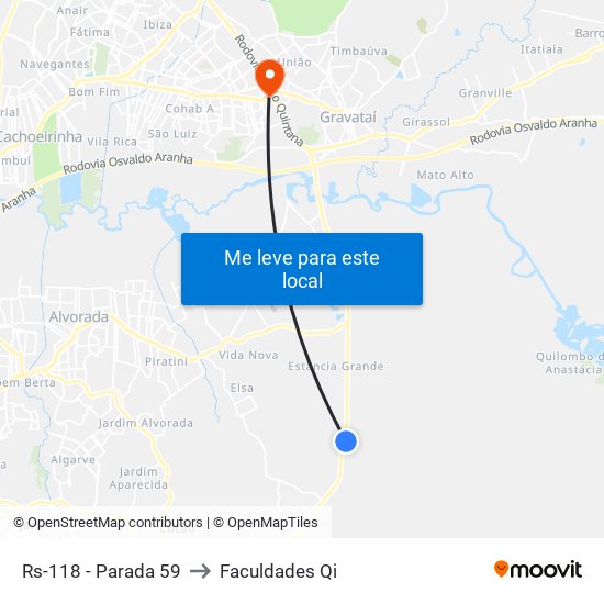 Rs-118 - Parada 59 to Faculdades Qi map