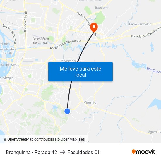 Branquinha - Parada 42 to Faculdades Qi map