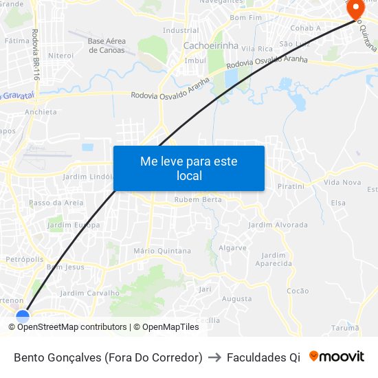 Bento Gonçalves (Fora Do Corredor) to Faculdades Qi map