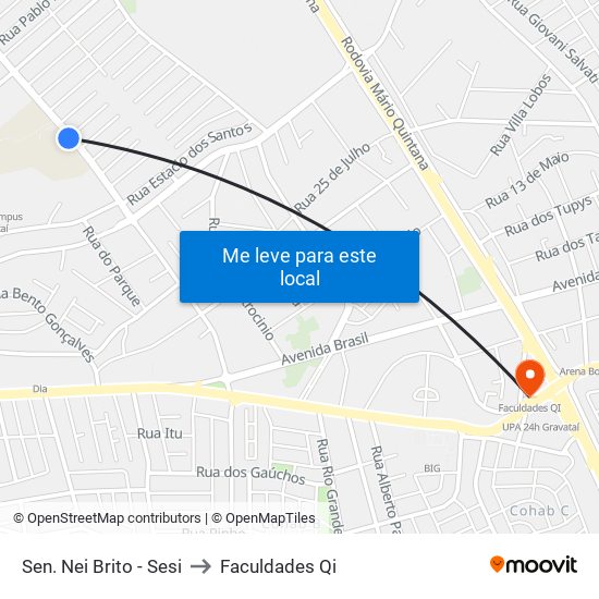 Sen. Nei Brito - Sesi to Faculdades Qi map