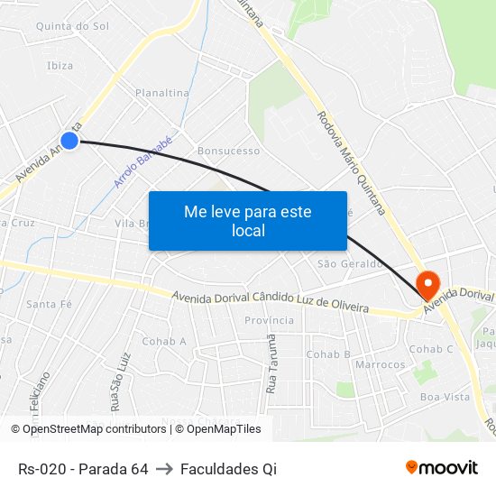 Rs-020 - Parada 64 to Faculdades Qi map