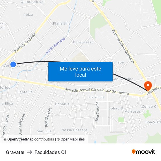 Gravataí to Faculdades Qi map