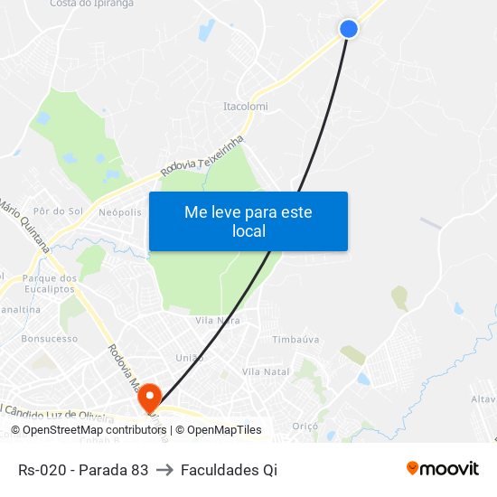 Rs-020 - Parada 83 to Faculdades Qi map