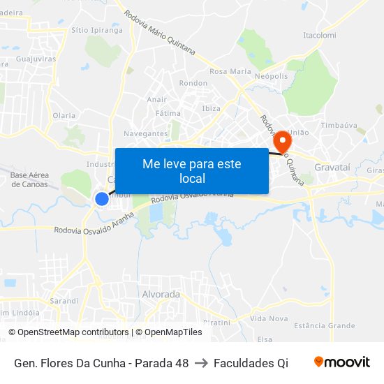 Gen. Flores Da Cunha - Parada 48 to Faculdades Qi map