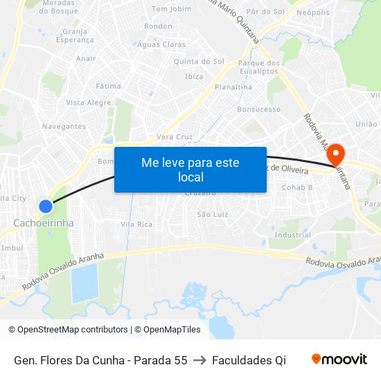 Gen. Flores Da Cunha - Parada 55 to Faculdades Qi map