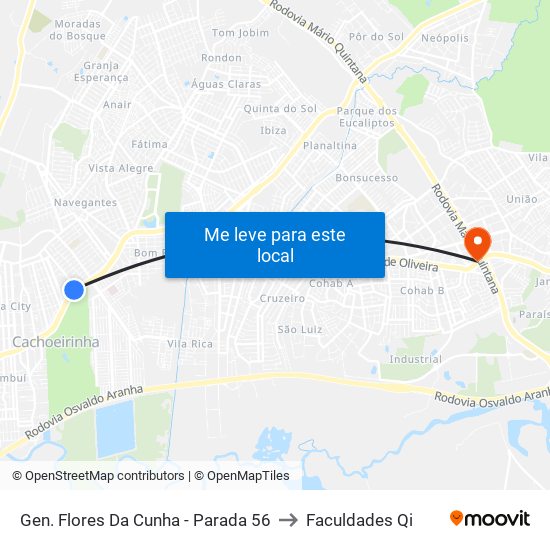 Gen. Flores Da Cunha - Parada 56 to Faculdades Qi map