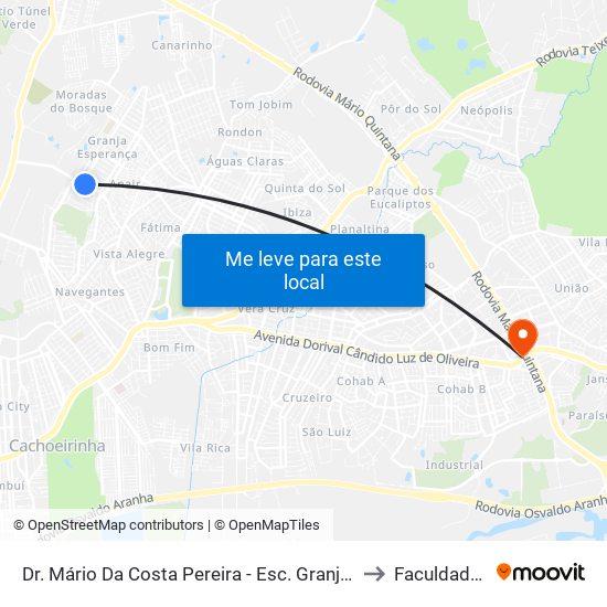 Dr. Mário Da Costa Pereira - Esc. Granja Esperança to Faculdades Qi map