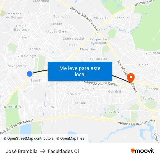 José Brambila to Faculdades Qi map