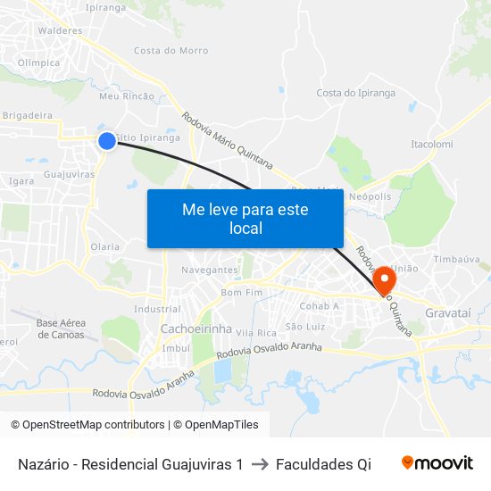 Nazário - Residencial Guajuviras 1 to Faculdades Qi map