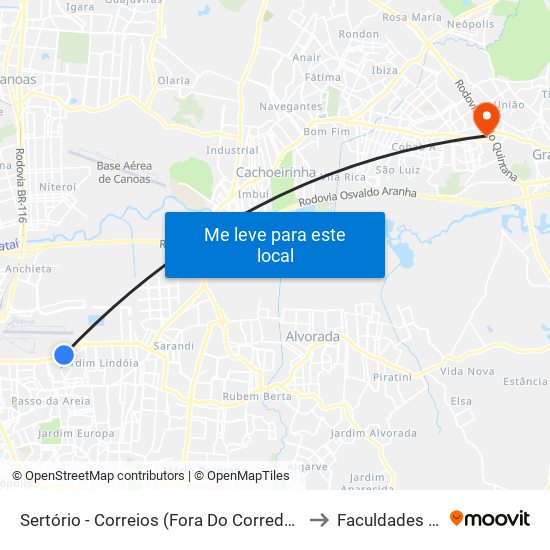 Sertório - Correios (Fora Do Corredor) to Faculdades Qi map