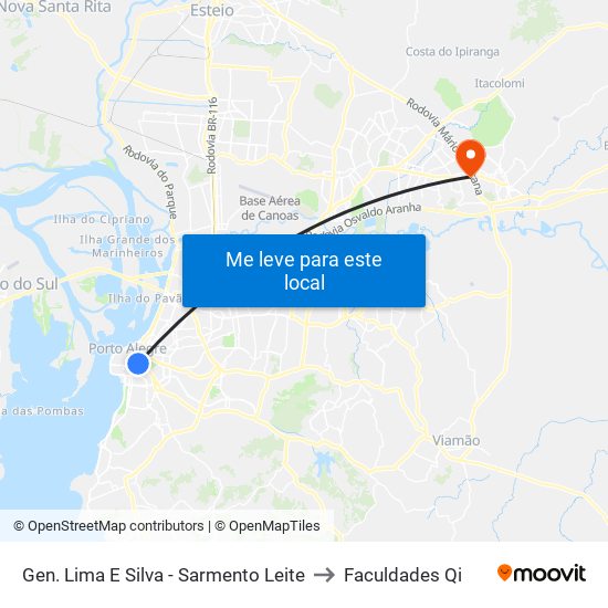 Gen. Lima E Silva - Sarmento Leite to Faculdades Qi map