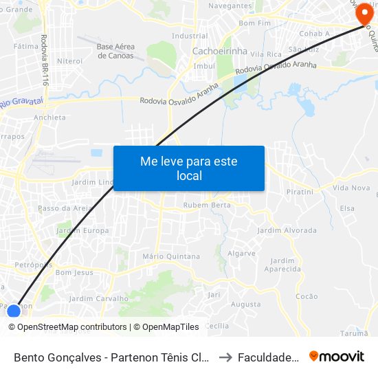 Bento Gonçalves - Partenon Tênis Clube Cb to Faculdades Qi map