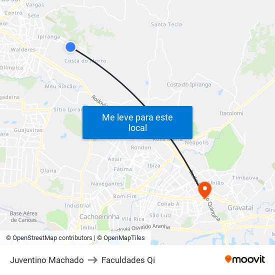 Juventino Machado to Faculdades Qi map