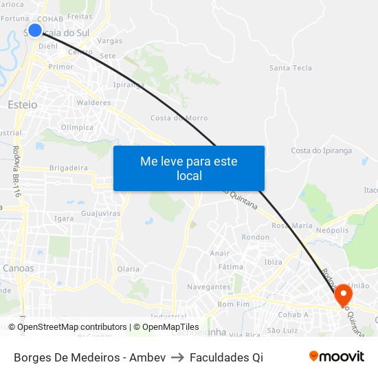 Borges De Medeiros - Ambev to Faculdades Qi map
