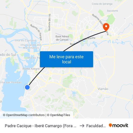 Padre Cacique - Iberê Camargo (Fora Do Corredor) to Faculdades Qi map