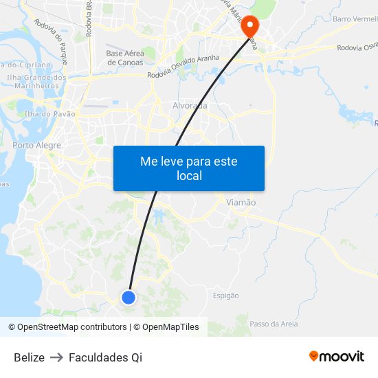 Belize to Faculdades Qi map