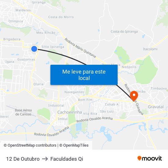 12 De Outubro to Faculdades Qi map