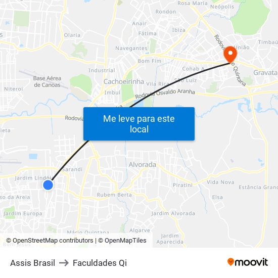 Assis Brasil to Faculdades Qi map