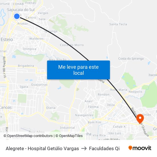 Alegrete - Hospital Getúlio Vargas to Faculdades Qi map