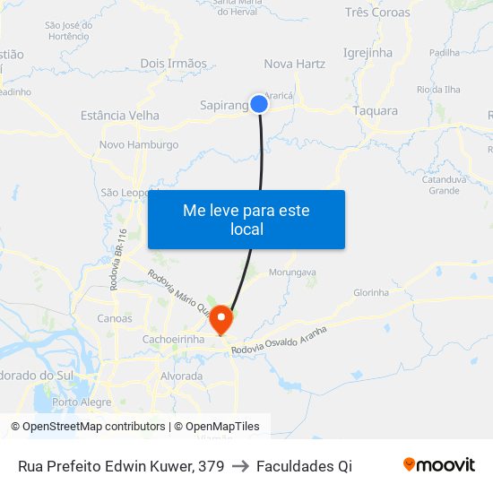 Rua Prefeito Edwin Kuwer, 379 to Faculdades Qi map