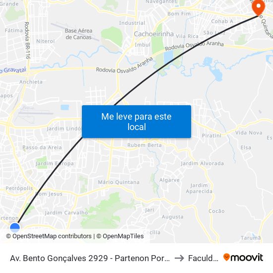 Av. Bento Gonçalves 2929 - Partenon Porto Alegre - Rs 90650-002 Brasil to Faculdades Qi map