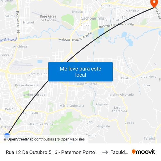 Rua 12 De Outubro 516 - Paternon Porto Alegre - Rs 90680-140 Brasil to Faculdades Qi map