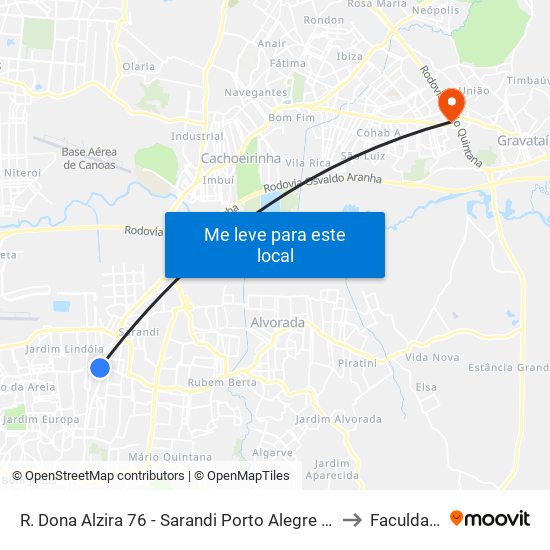 R. Dona Alzira 76 - Sarandi Porto Alegre - Rs 91110-010 Brasil to Faculdades Qi map