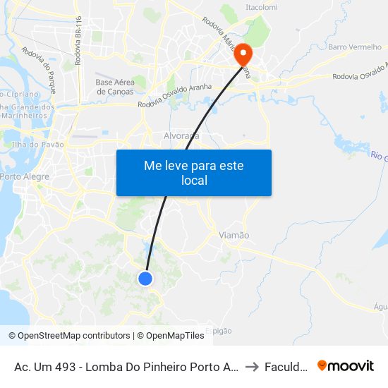 Ac. Um 493 - Lomba Do Pinheiro Porto Alegre - Rs 91560-540 Brasil to Faculdades Qi map