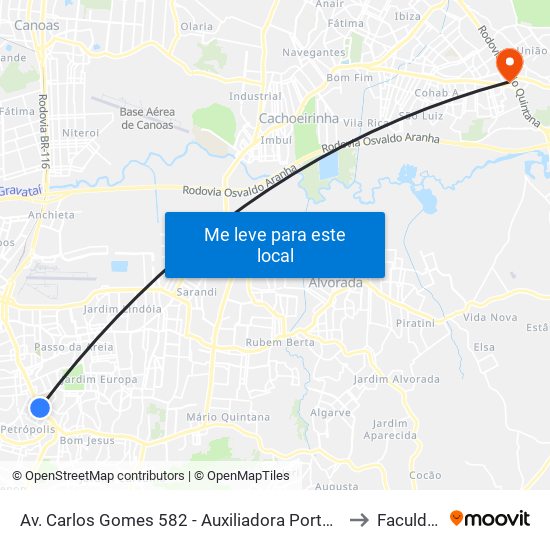 Av. Carlos Gomes 582 - Auxiliadora Porto Alegre - Rs 90480-001 Brasil to Faculdades Qi map