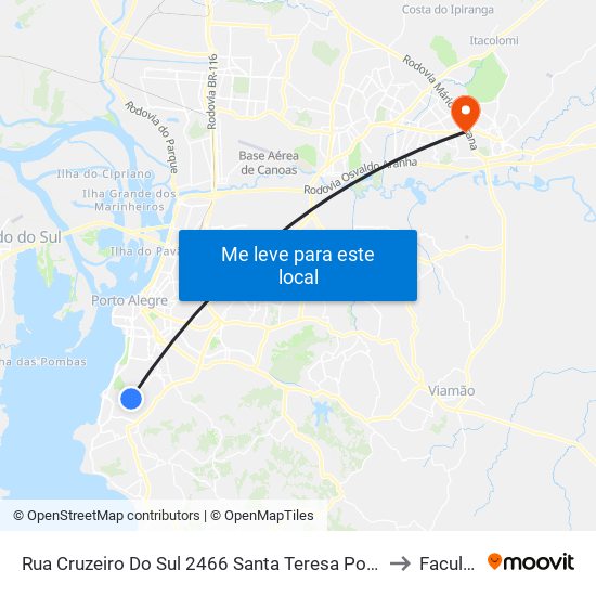 Rua Cruzeiro Do Sul 2466 Santa Teresa Porto Alegre - Rio Grande Do Sul 90840 Brasil to Faculdades Qi map