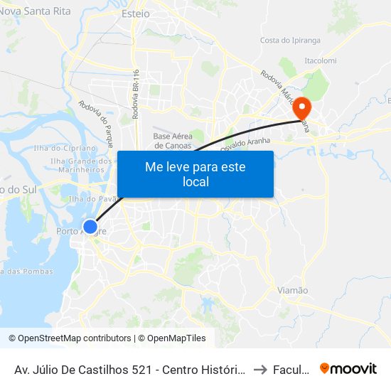 Av. Júlio De Castilhos 521 - Centro Histórico Porto Alegre - Rs 90030-040 Brasil to Faculdades Qi map