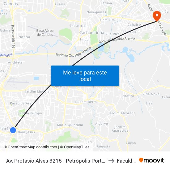 Av. Protásio Alves 3215 - Petrópolis Porto Alegre - Rs 90110-150 Brasil to Faculdades Qi map