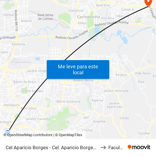 Cel Aparicio Borges - Cel. Aparicio Borges Porto Alegre - Rs 91510-000 Brasil to Faculdades Qi map