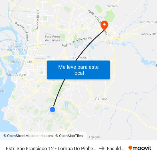 Estr. São Francisco 12 - Lomba Do Pinheiro Porto Alegre - Rs Brasil to Faculdades Qi map