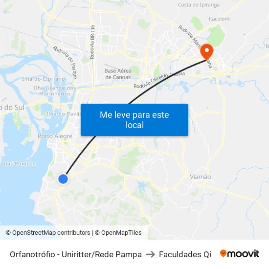 Orfanotrófio - Uniritter/Rede Pampa to Faculdades Qi map