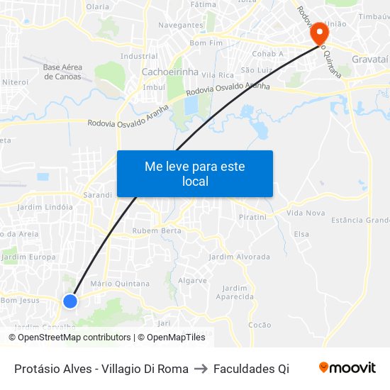 Protásio Alves - Villagio Di Roma to Faculdades Qi map