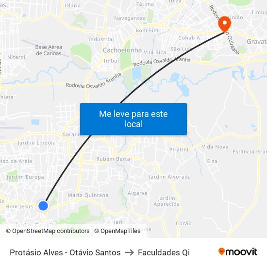Protásio Alves - Otávio Santos to Faculdades Qi map