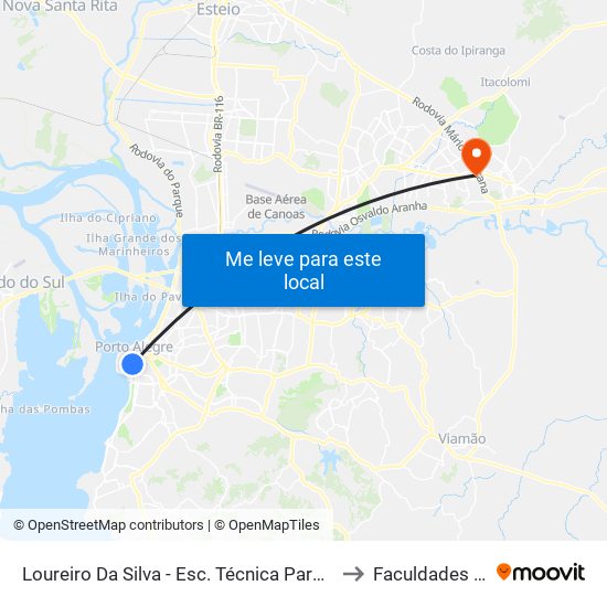 Loureiro Da Silva - Esc. Técnica Parobé to Faculdades Qi map