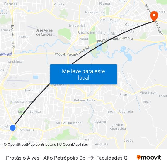 Protásio Alves - Alto Petrópolis Cb to Faculdades Qi map