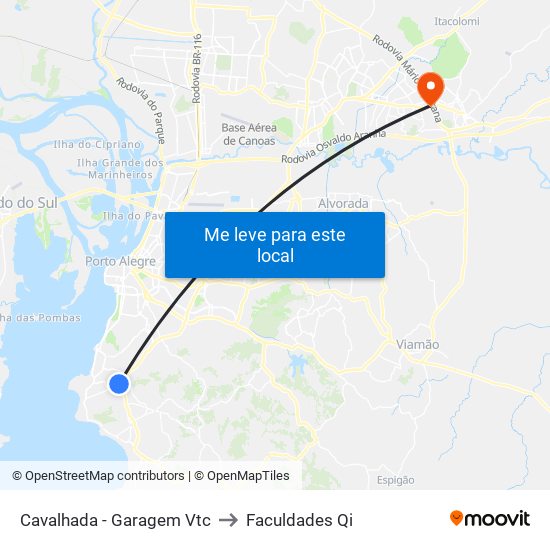 Cavalhada - Garagem Vtc to Faculdades Qi map