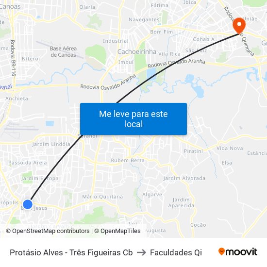 Protásio Alves - Três Figueiras Cb to Faculdades Qi map