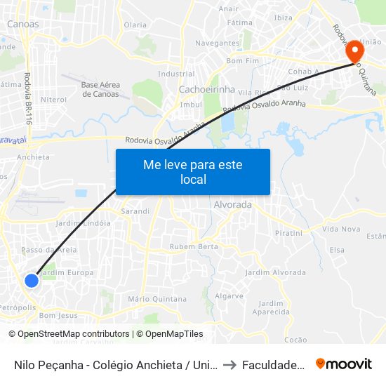 Nilo Peçanha - Colégio Anchieta / Unisinos to Faculdades Qi map