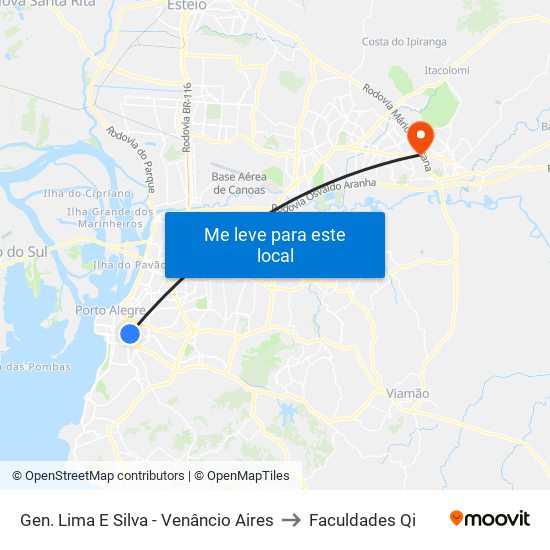 Gen. Lima E Silva - Venâncio Aires to Faculdades Qi map