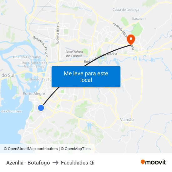 Azenha - Botafogo to Faculdades Qi map