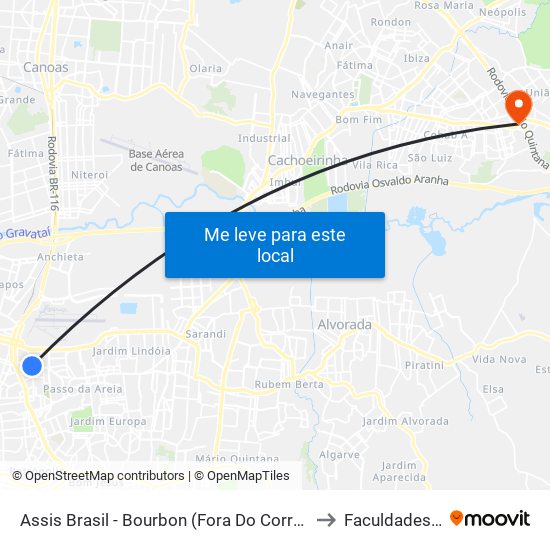 Assis Brasil - Bourbon (Fora Do Corredor) to Faculdades Qi map