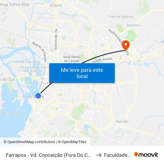 Farrapos - Vd. Conceição (Fora Do Corredor) to Faculdades Qi map