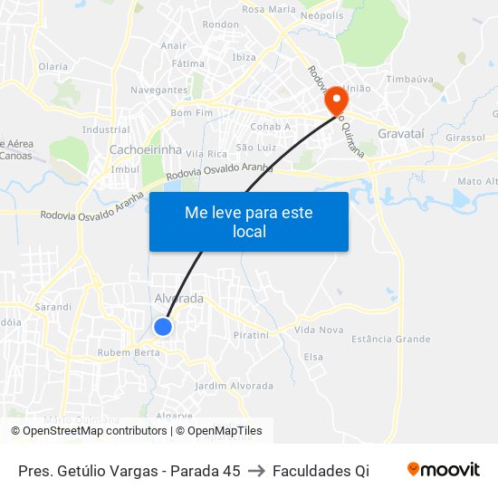 Pres. Getúlio Vargas - Parada 45 to Faculdades Qi map